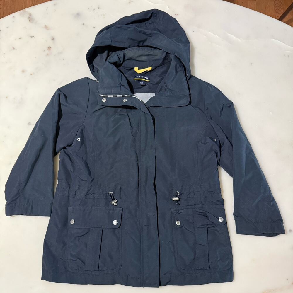Lands' End Girls S 6-8 Navy Hooded Basic Utility Field Waterproof Jacket Mesh